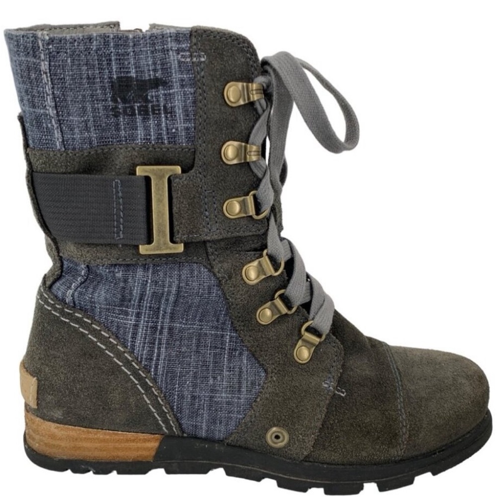 🔥Sorel Women's Blue Olive Major Carley NL2158-053 Lace Up Ankle Moto Boots Sz 8
